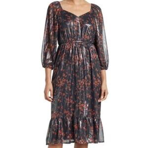 NEW Nordstrom Collective Concepts Sheer Sleeves Leopard Metallic Dress Midi Medi